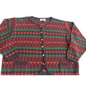 Vintage Tally-Ho Creations Knit Cardigan Sweater Women’s Small Folk Fair Isle